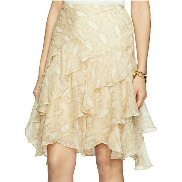 Ralph Lauren Womens Beige Python Print Lined Ruffle Skirt  NWT  Size 4 - Picture 1 of 6
